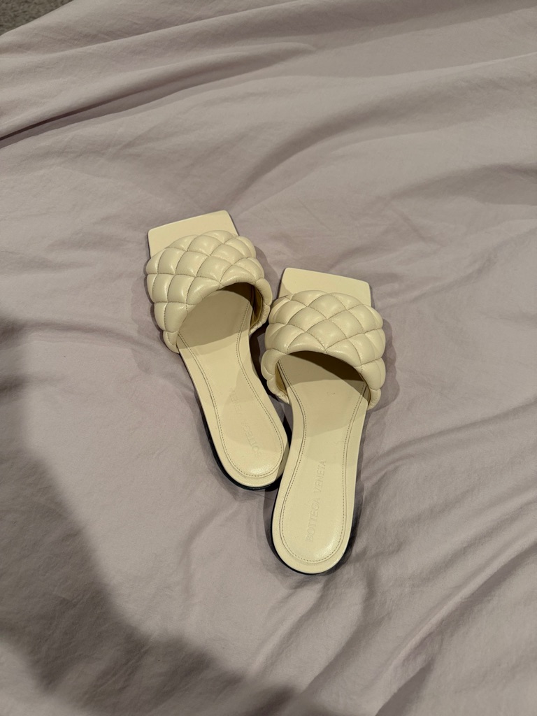 Bottega Veneta Cream Quilted Leather Slide Sandals